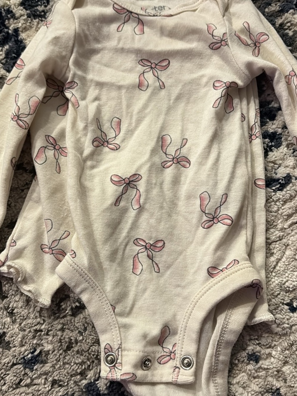 Pink Bow-Print Long Sleeve Baby two piece set